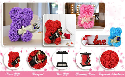 Artificial Rose Bear Flower Gift for Women Christmas Valentine's Day Birthday Anniversary Rose Flower Teddy Bear Wedding Party