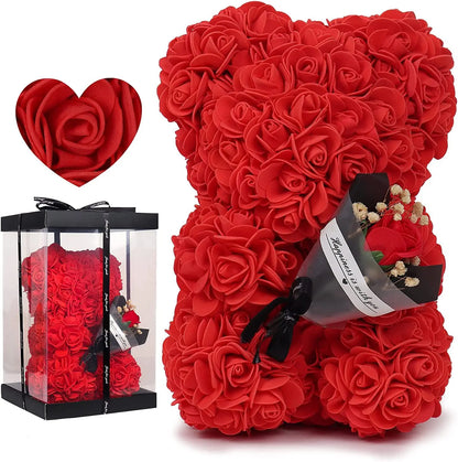 Artificial Rose Bear Flower Gift for Women Christmas Valentine's Day Birthday Anniversary Rose Flower Teddy Bear Wedding Party