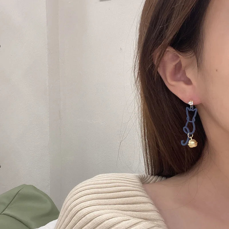 New Trend Blue Flower Dangle Earrings For Women Cute Animal Cat Rabbit Elephant Asymmetrical Earring Girls Party Jewelry Gifts