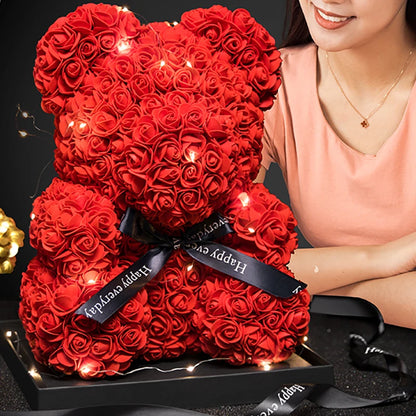 Rose Bear With Box Lights Artificial Flower Teddy Bear for Women/Girlfriend Gift Love Flower Valentine/Anniversary/Birthday Deco