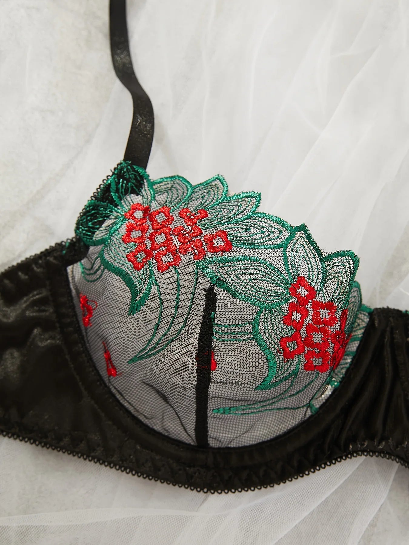 Bikini Fashion Valentine's Day Multi-Color Sexy Bra Mesh Embroidery See-through Sexy Lingerie for Women