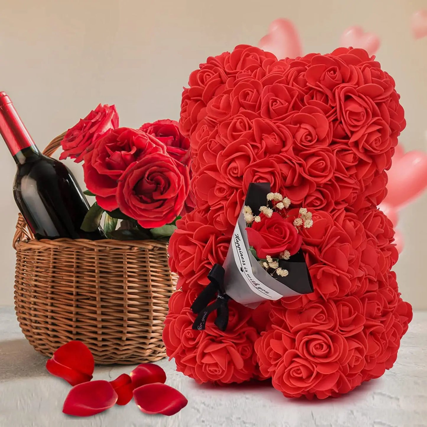 Artificial Rose Bear Flower Gift for Women Christmas Valentine's Day Birthday Anniversary Rose Flower Teddy Bear Wedding Party