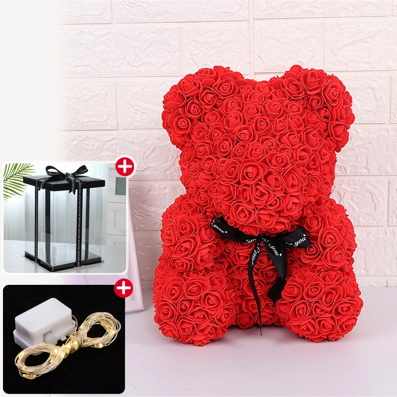 Rose Bear With Box Lights Artificial Flower Teddy Bear for Women/Girlfriend Gift Love Flower Valentine/Anniversary/Birthday Deco