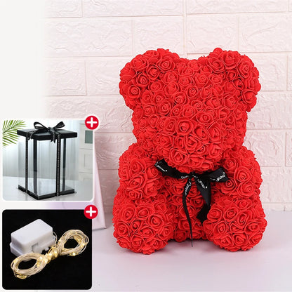 Rose Bear With Box Lights Artificial Flower Teddy Bear for Women/Girlfriend Gift Love Flower Valentine/Anniversary/Birthday Deco