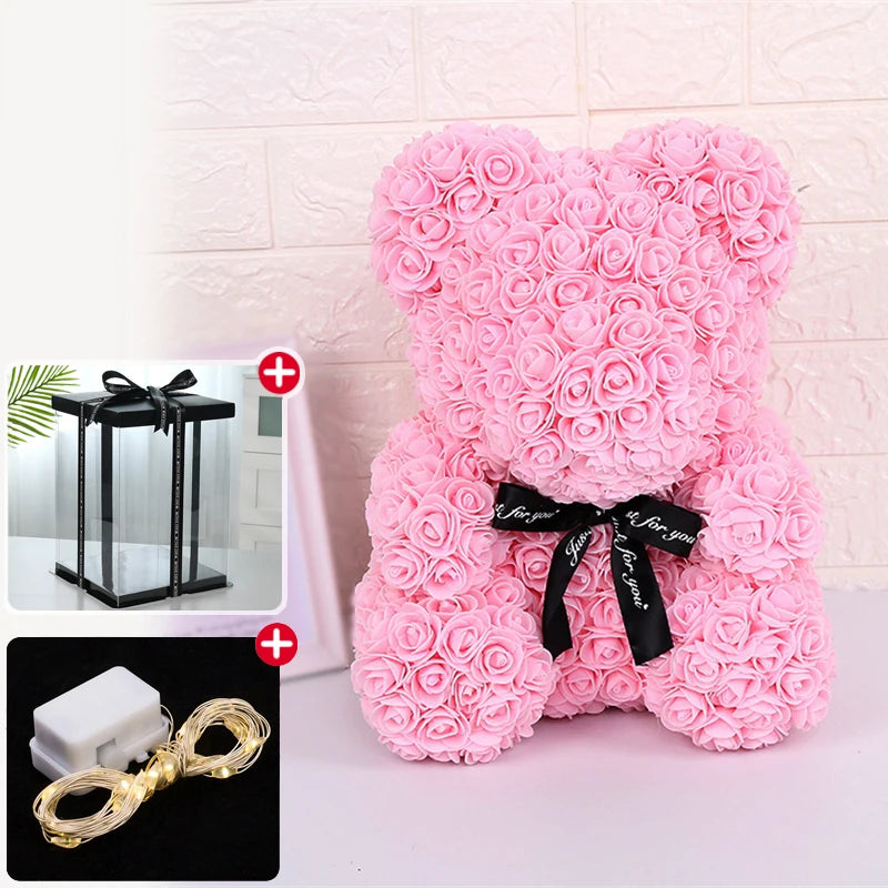 Rose Bear With Box Lights Artificial Flower Teddy Bear for Women/Girlfriend Gift Love Flower Valentine/Anniversary/Birthday Deco