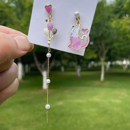 New Trend Blue Flower Dangle Earrings For Women Cute Animal Cat Rabbit Elephant Asymmetrical Earring Girls Party Jewelry Gifts