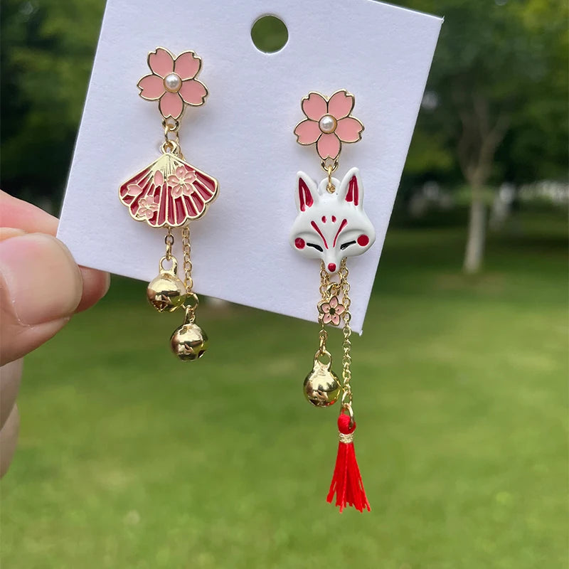 New Trend Blue Flower Dangle Earrings For Women Cute Animal Cat Rabbit Elephant Asymmetrical Earring Girls Party Jewelry Gifts