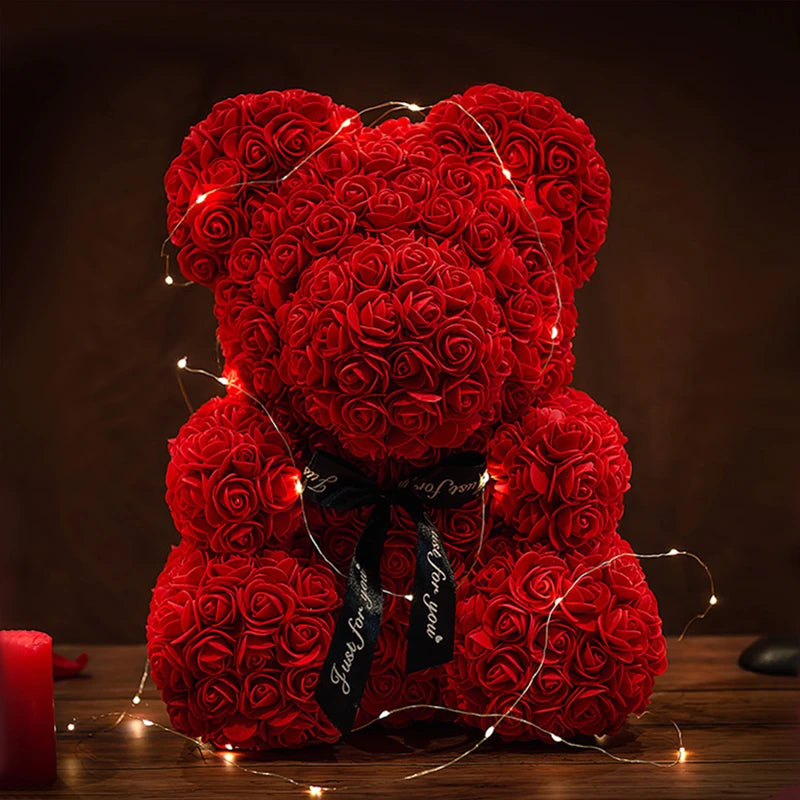 Rose Bear With Box Lights Artificial Flower Teddy Bear for Women/Girlfriend Gift Love Flower Valentine/Anniversary/Birthday Deco