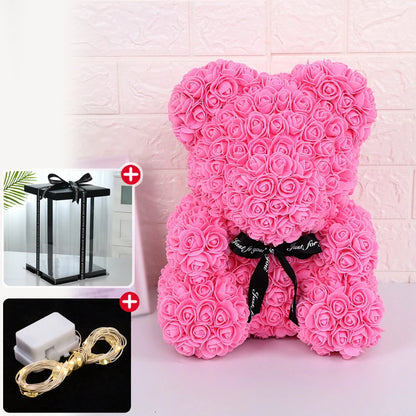 Rose Bear With Box Lights Artificial Flower Teddy Bear for Women/Girlfriend Gift Love Flower Valentine/Anniversary/Birthday Deco