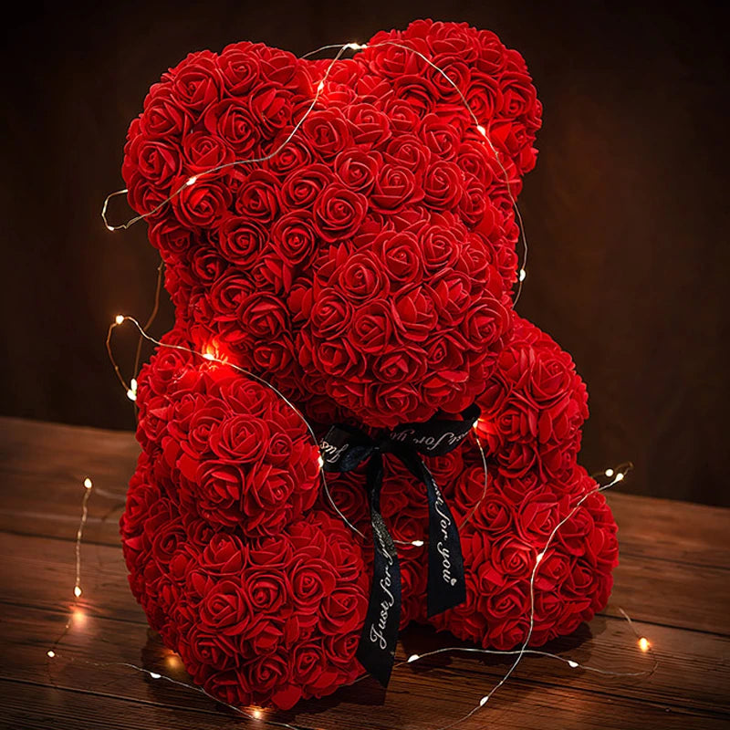 Rose Bear With Box Lights Artificial Flower Teddy Bear for Women/Girlfriend Gift Love Flower Valentine/Anniversary/Birthday Deco