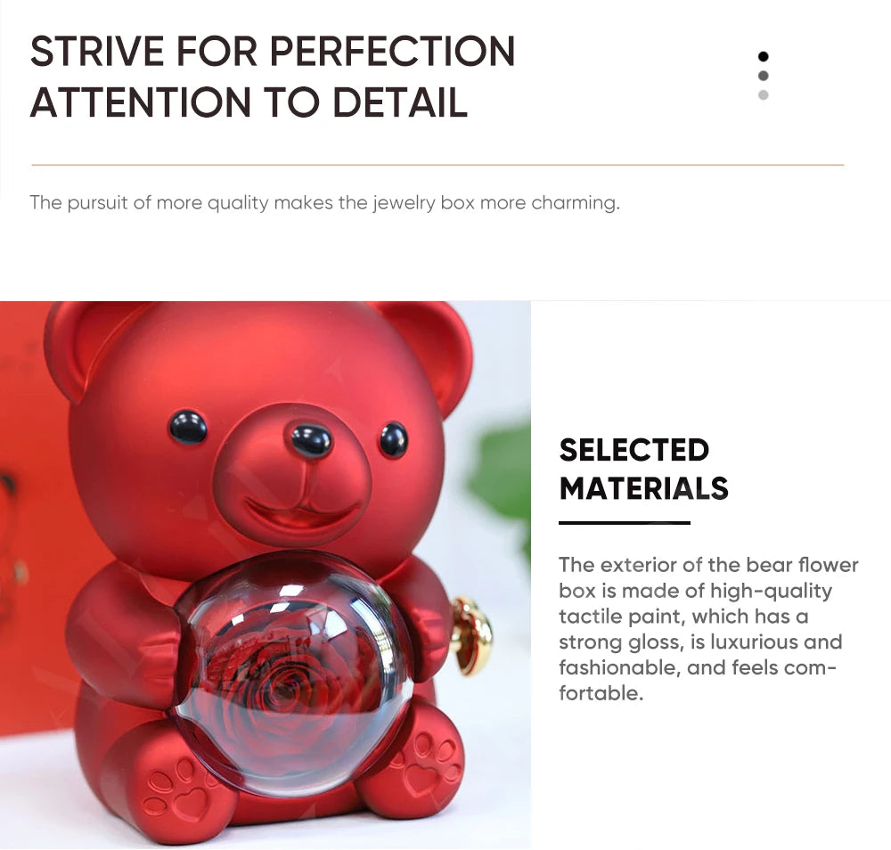 Luxury Red Zircon Pendant Necklaces With Rose Bear Gift Box For Girlfriend Women I Love You Gifts 2024 Trendy Wedding Jewelry