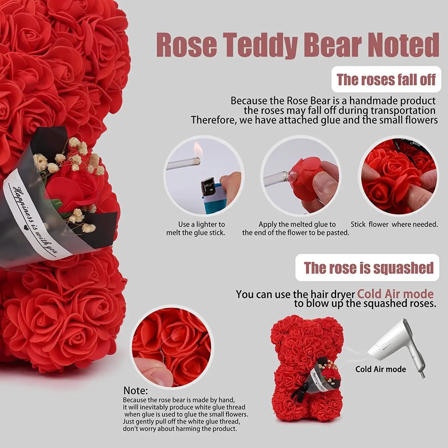 Artificial Rose Bear Flower Gift for Women Christmas Valentine's Day Birthday Anniversary Rose Flower Teddy Bear Wedding Party