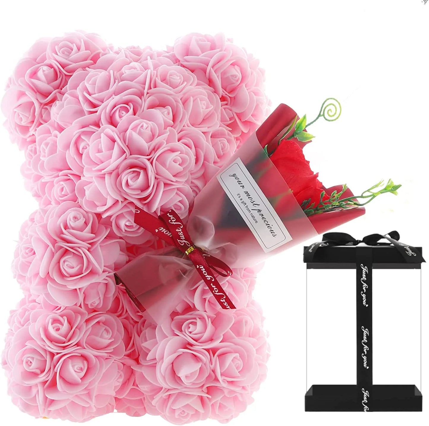 Artificial Rose Bear Flower Gift for Women Christmas Valentine's Day Birthday Anniversary Rose Flower Teddy Bear Wedding Party