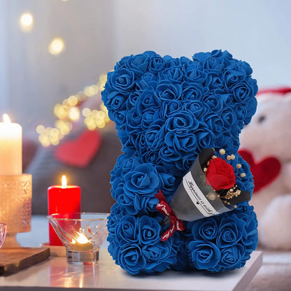 Artificial Rose Bear Flower Gift for Women Christmas Valentine's Day Birthday Anniversary Rose Flower Teddy Bear Wedding Party