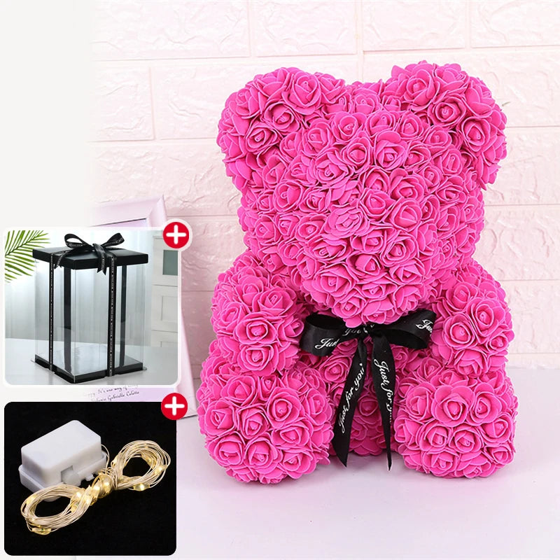 Rose Bear With Box Lights Artificial Flower Teddy Bear for Women/Girlfriend Gift Love Flower Valentine/Anniversary/Birthday Deco