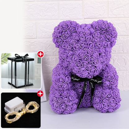 Rose Bear With Box Lights Artificial Flower Teddy Bear for Women/Girlfriend Gift Love Flower Valentine/Anniversary/Birthday Deco