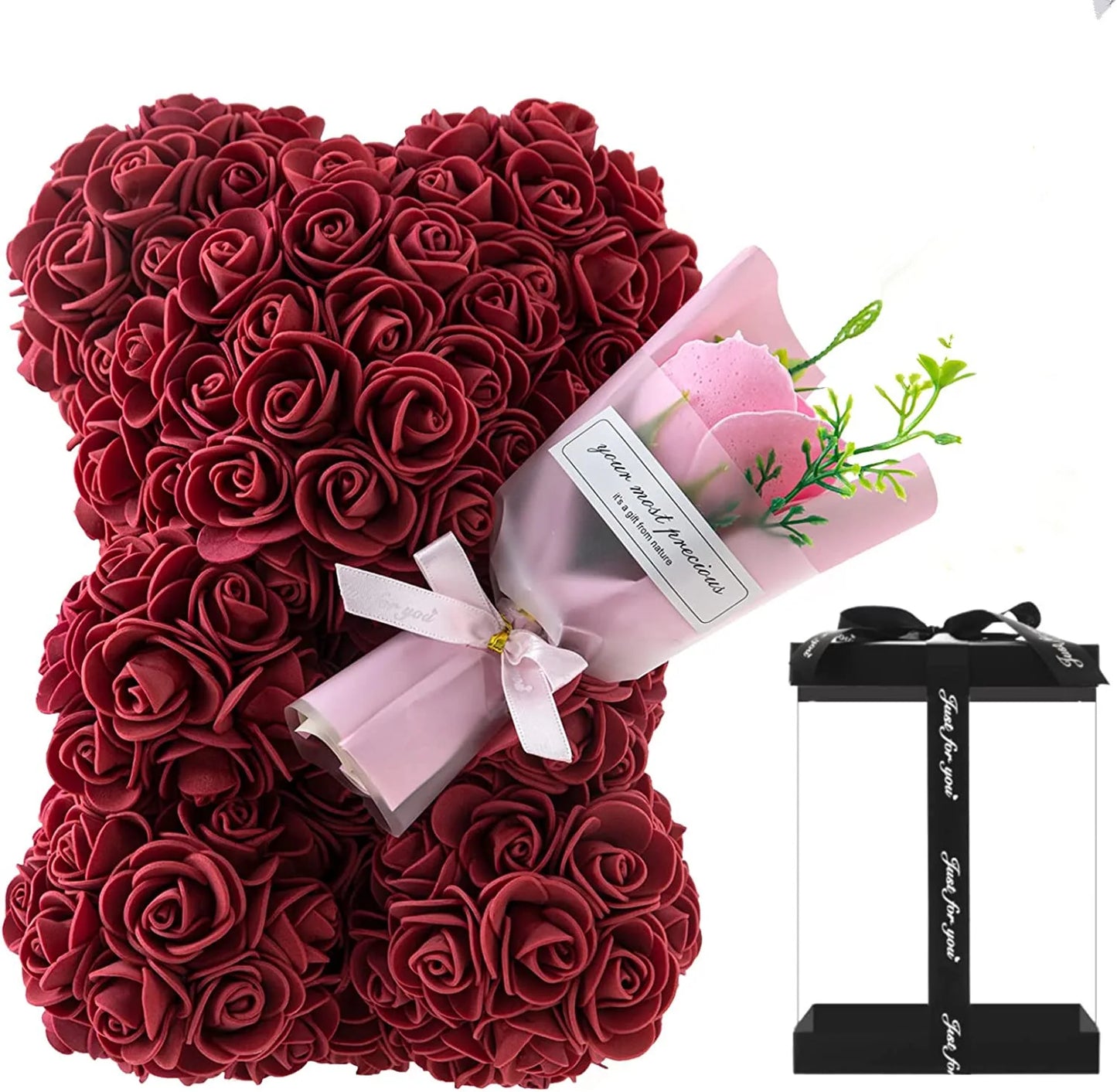 Artificial Rose Bear Flower Gift for Women Christmas Valentine's Day Birthday Anniversary Rose Flower Teddy Bear Wedding Party