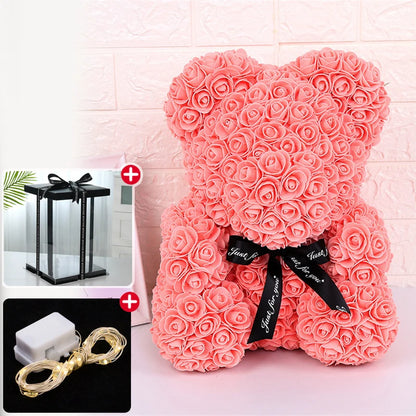 Rose Bear With Box Lights Artificial Flower Teddy Bear for Women/Girlfriend Gift Love Flower Valentine/Anniversary/Birthday Deco